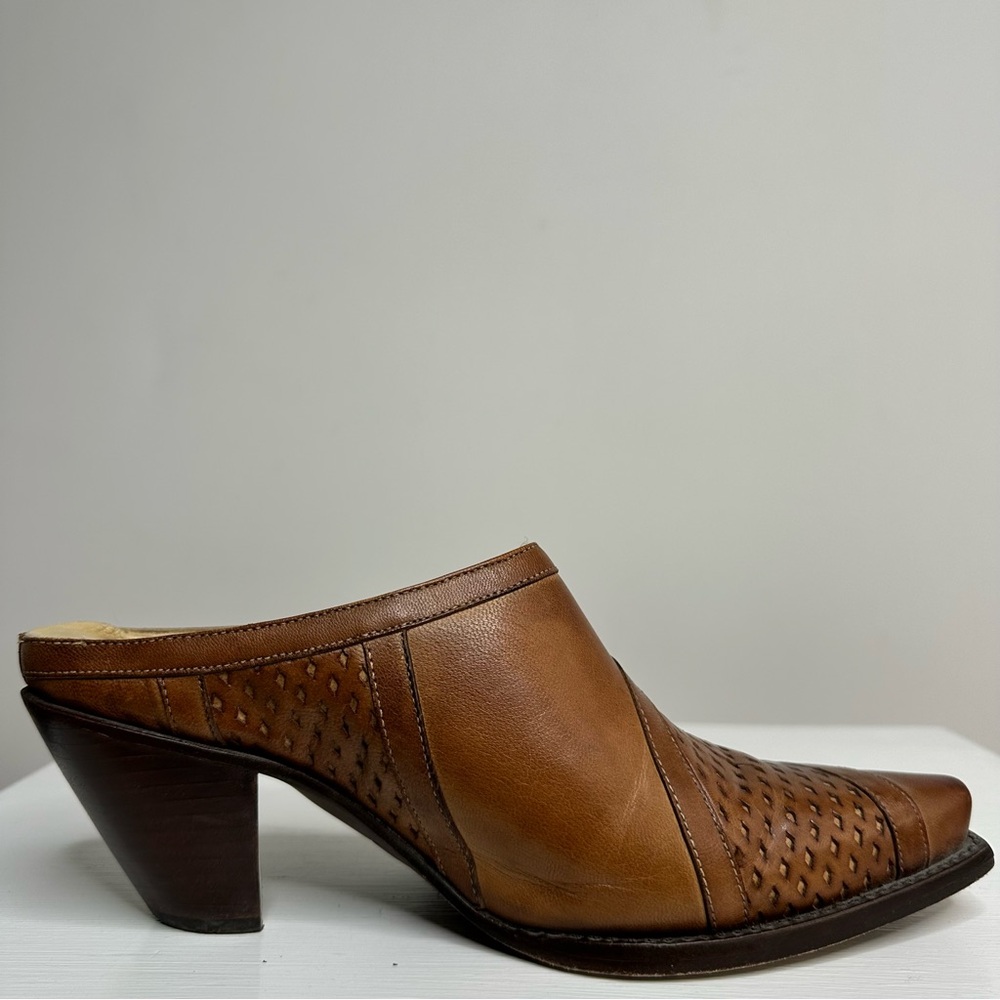VTG Leather Western Style Snip Toe Mule Heels Women’s Size 7 - Picture 9 of 12